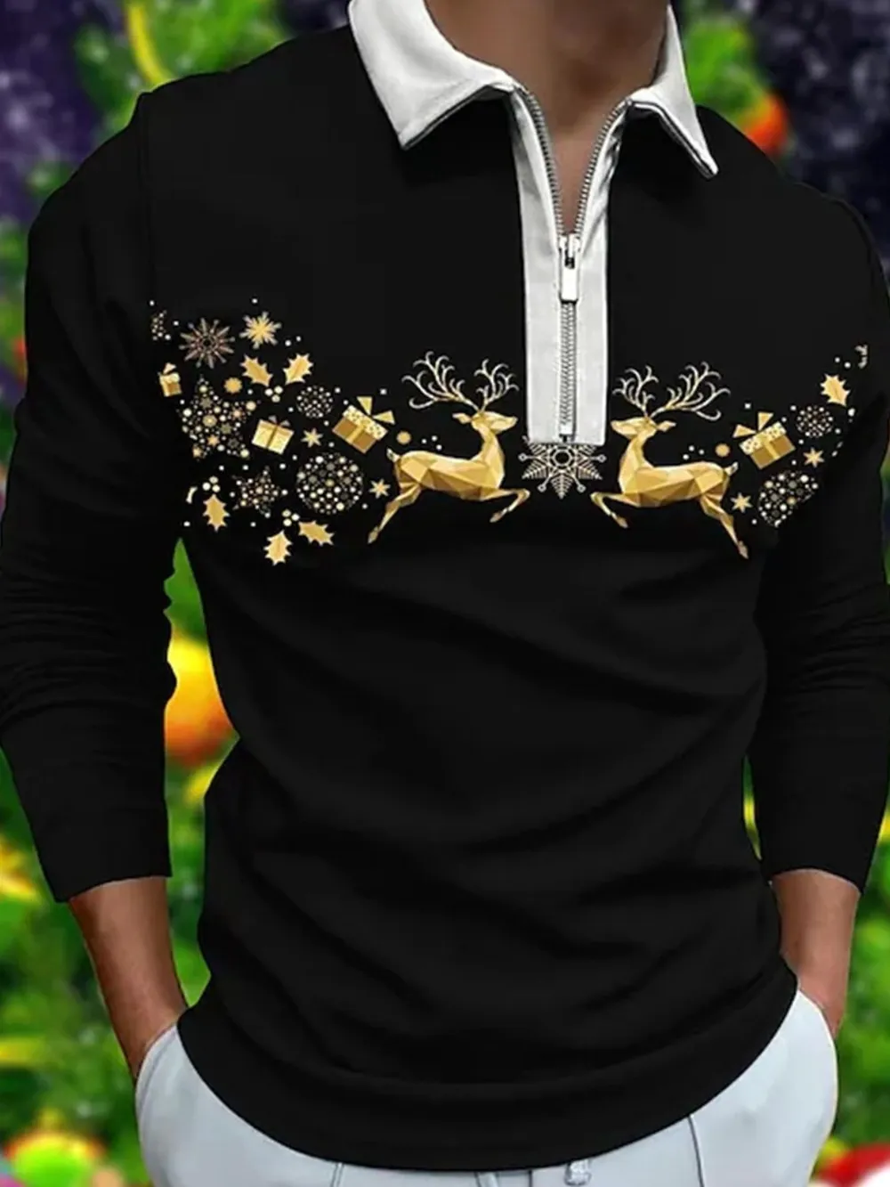 Men's Full Size Collared Neck Long Sleeve Plus Size
