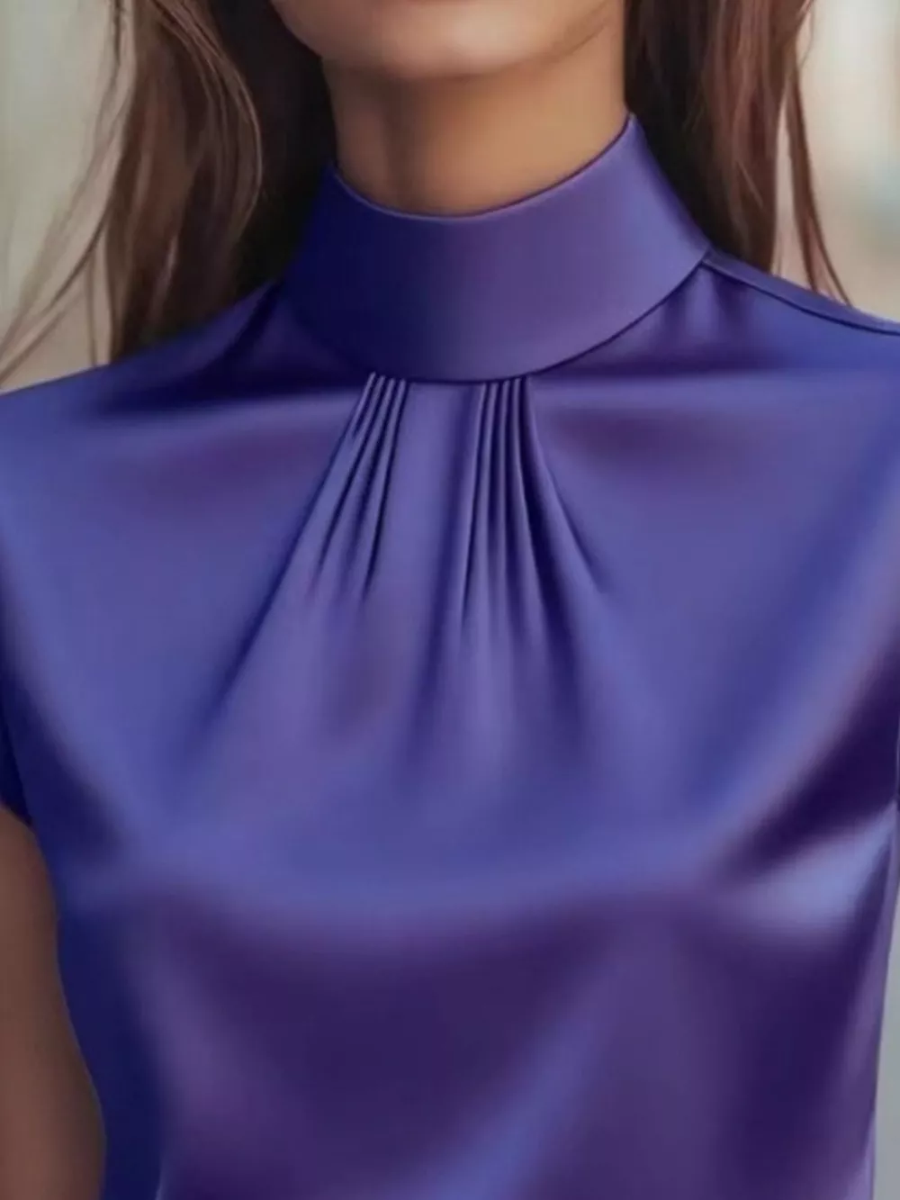High Neck Cap Sleeve Satin Blouse, image 3