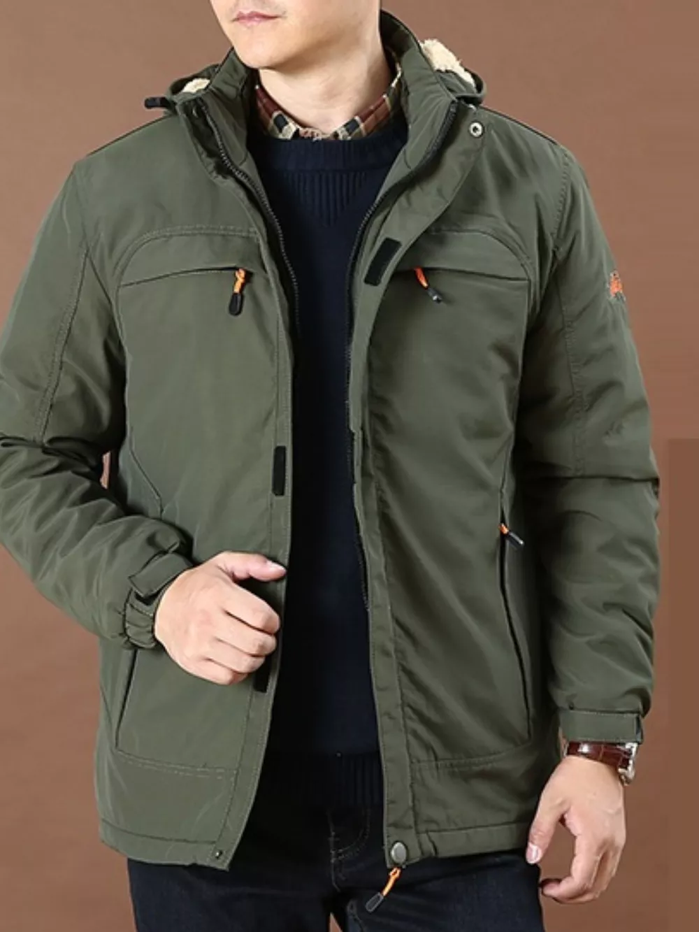 Men's Plus Size Warm Fleece Lined Hooded Jacket, image 2