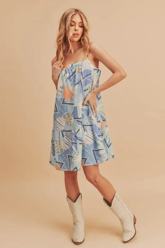Printed Ruffled Hem Square Neck Mini Cami Dress, image 2