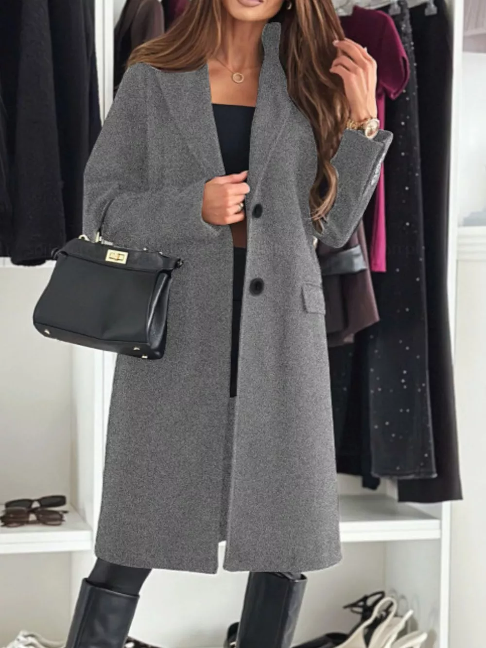 Lapel Collar Long Sleeve Coat, image 10