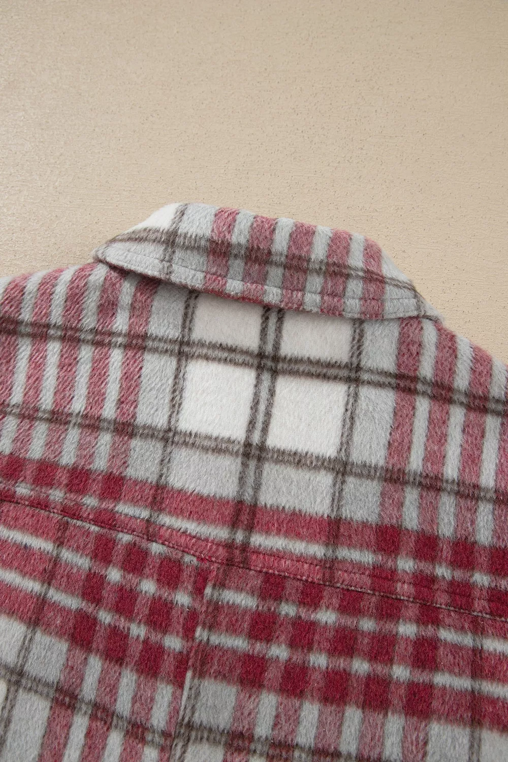 Plaid Flannel Metal Button Collar Long Sleeve Vintage Shift Jacket, image 5