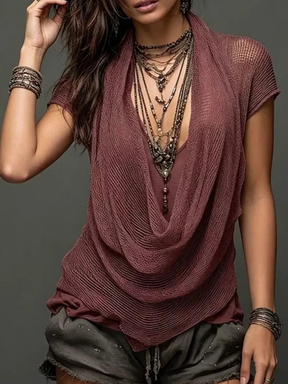 Full Size Scoop Neck Tank and Cowl Neck Cover Up Set Plus Size, image 10