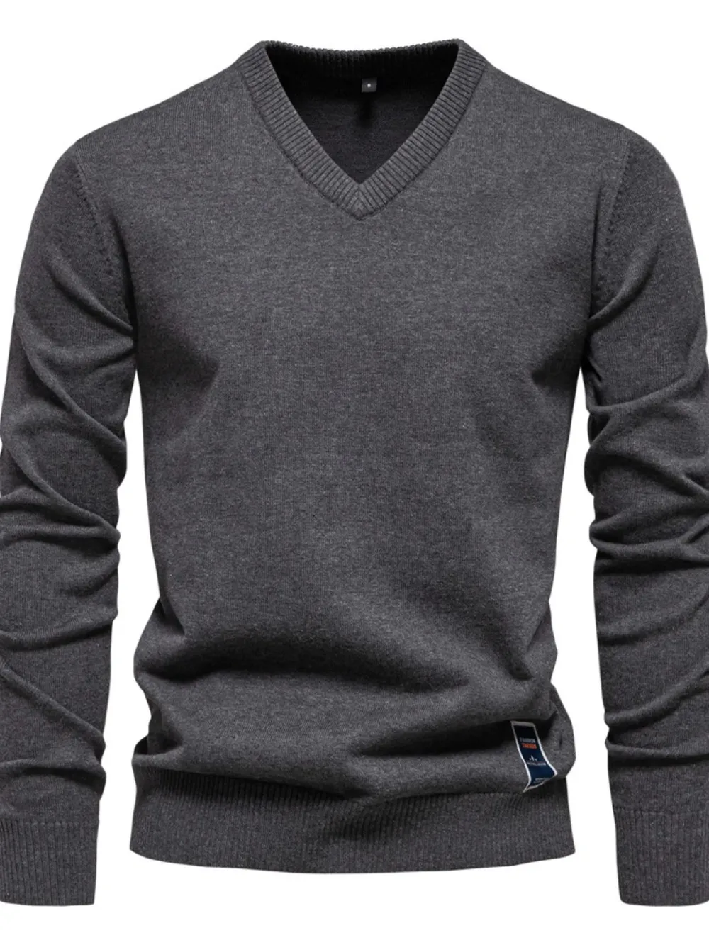 Men's Ribbed Hem V-Neck Long Sleeve Sweater, image 9