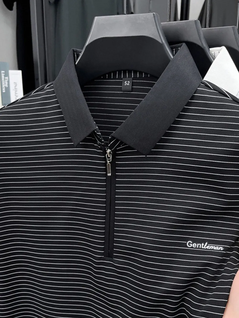 Men's Plus Size Quarter Zip Short Sleeve Striped Polo, image 4