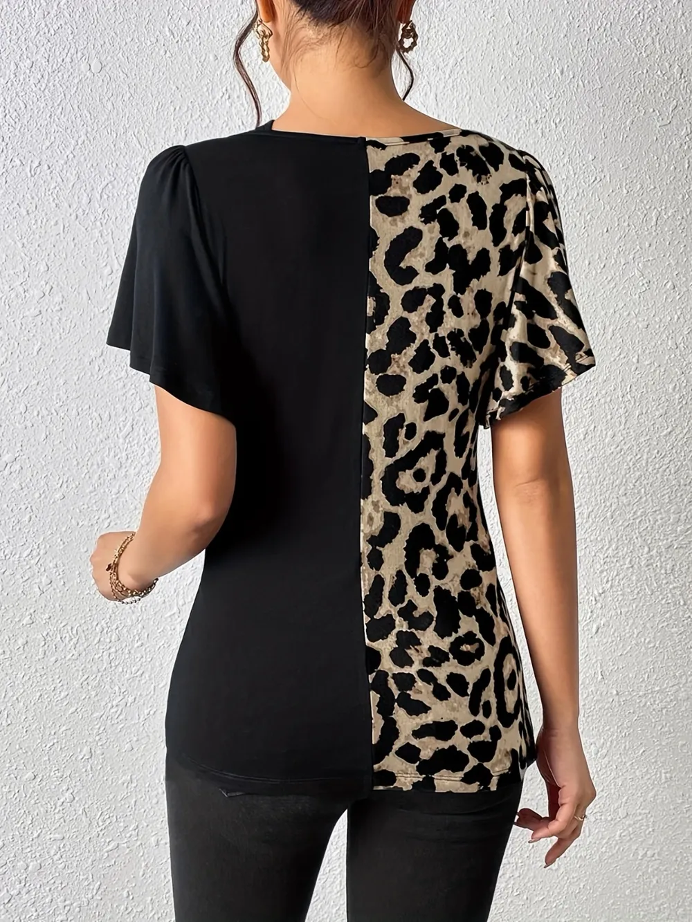Ruched Leopard Flutter Sleeve T-Shirt, image 13