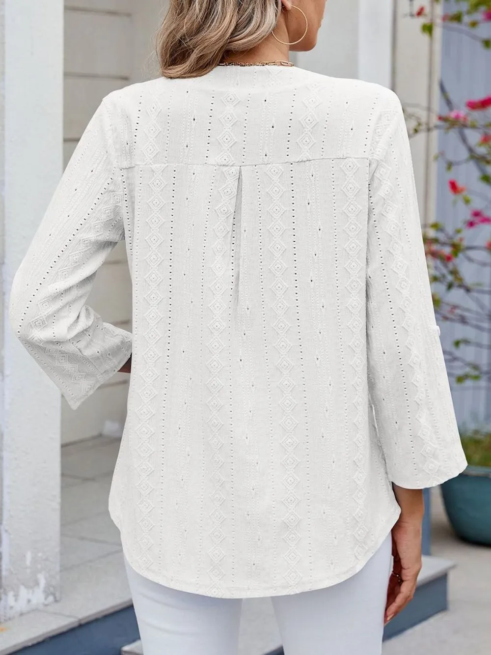 Eyelet Notched Roll-Tab Sleeve Top, image 23