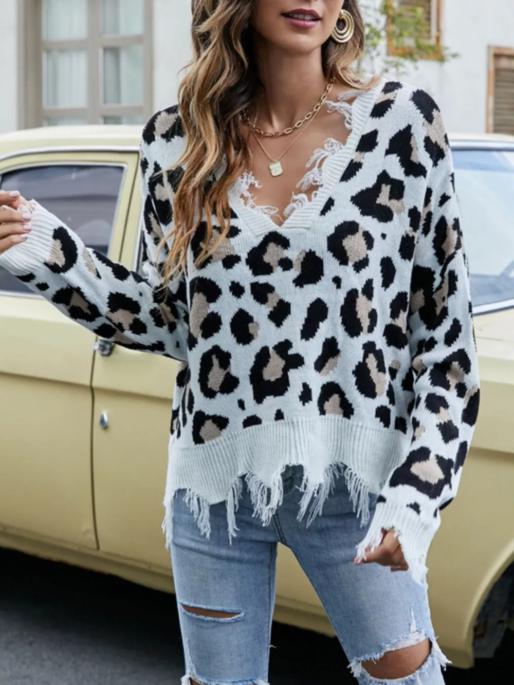 Frayed Hem Long Sleeve Sweater, image 2