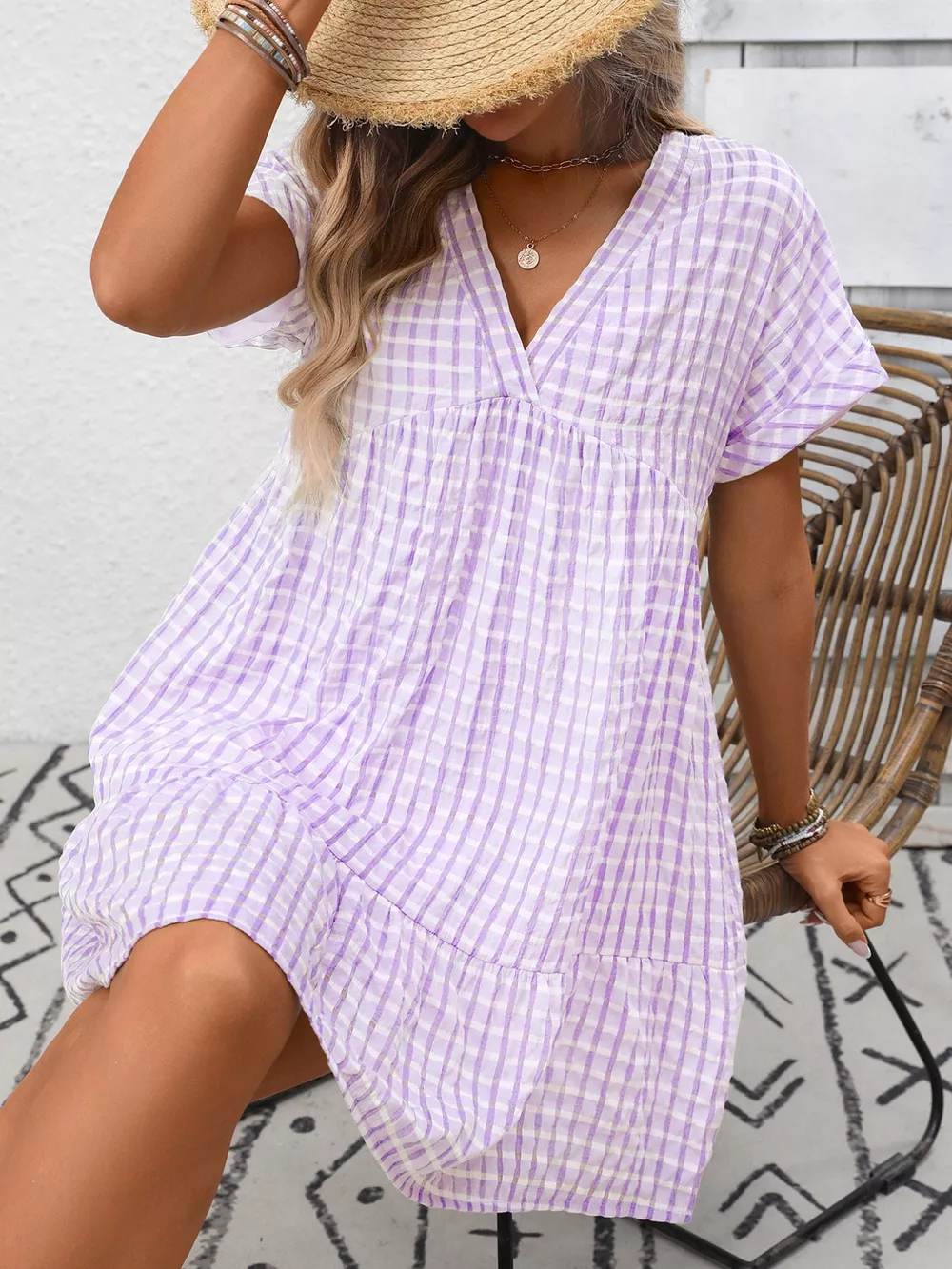 Plaid V-Neck Ruffle Hem Mini Dress, image 17