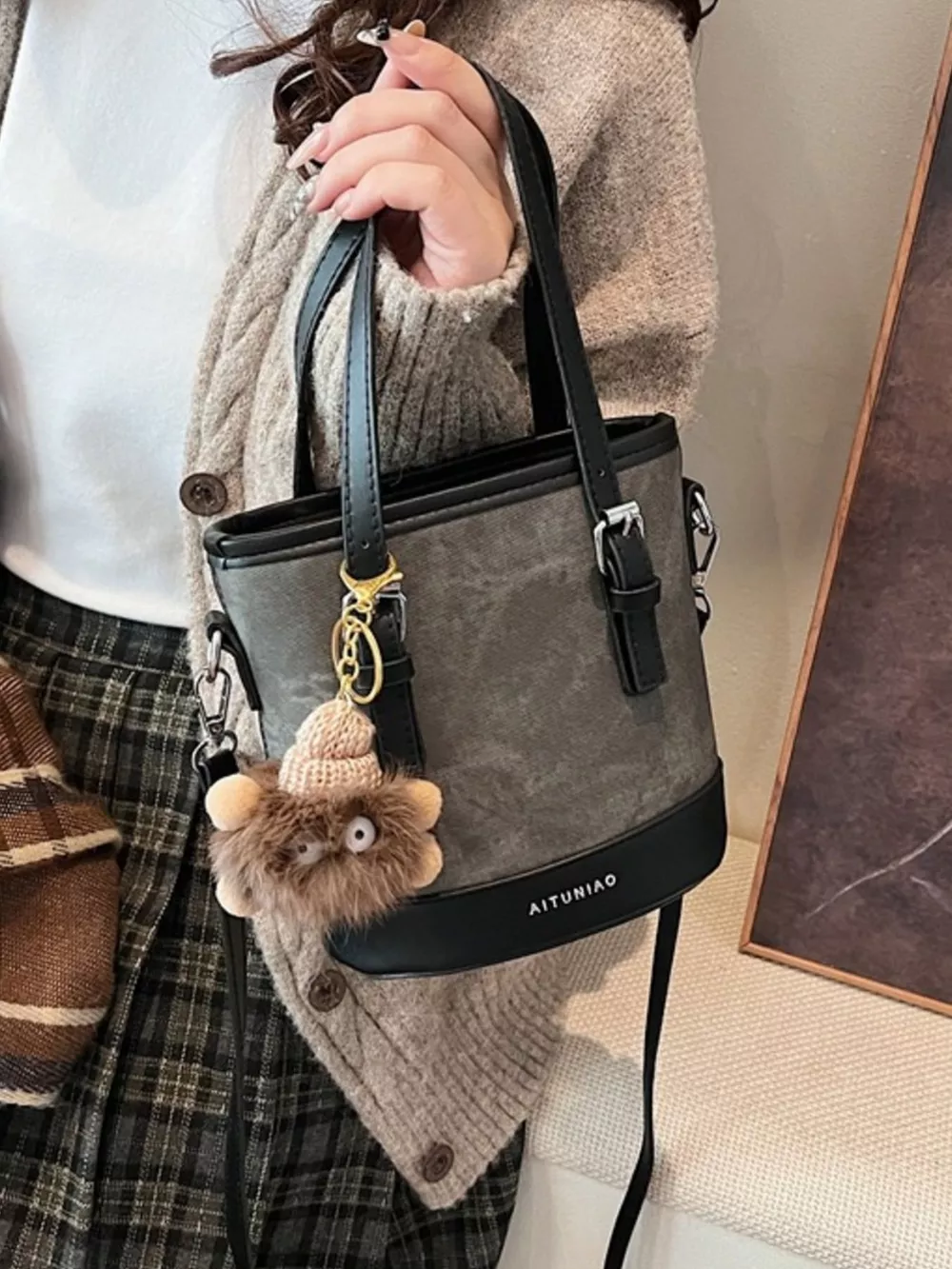 Two-Tone Bucket Crossbody Bag, image 6