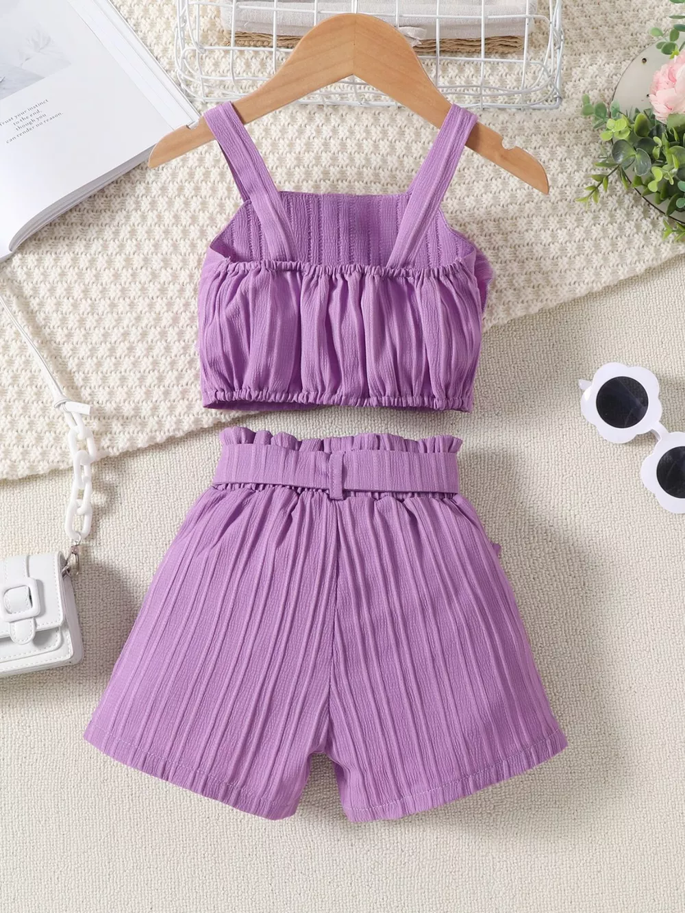 Children's Ribbed Ruffle Trim Top & Shorts Set, image 6