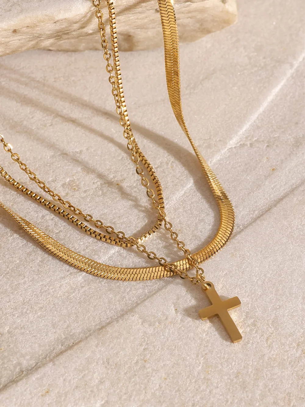 18K Gold-Plated Three-Layered Cross Necklace, image 8