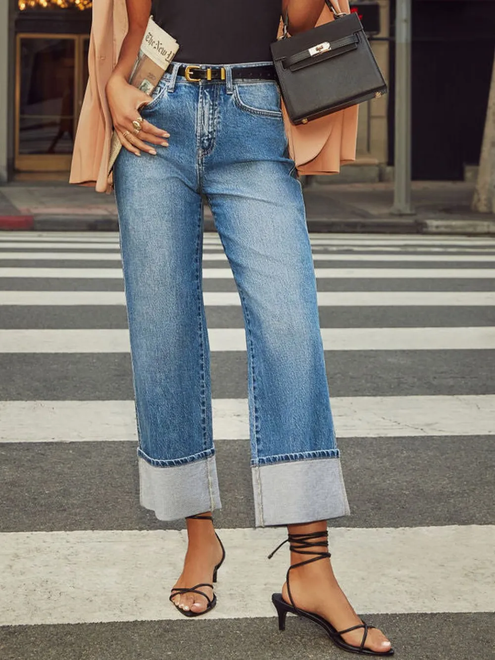 High Waisted Straight Leg Rolled Jeans, image 14
