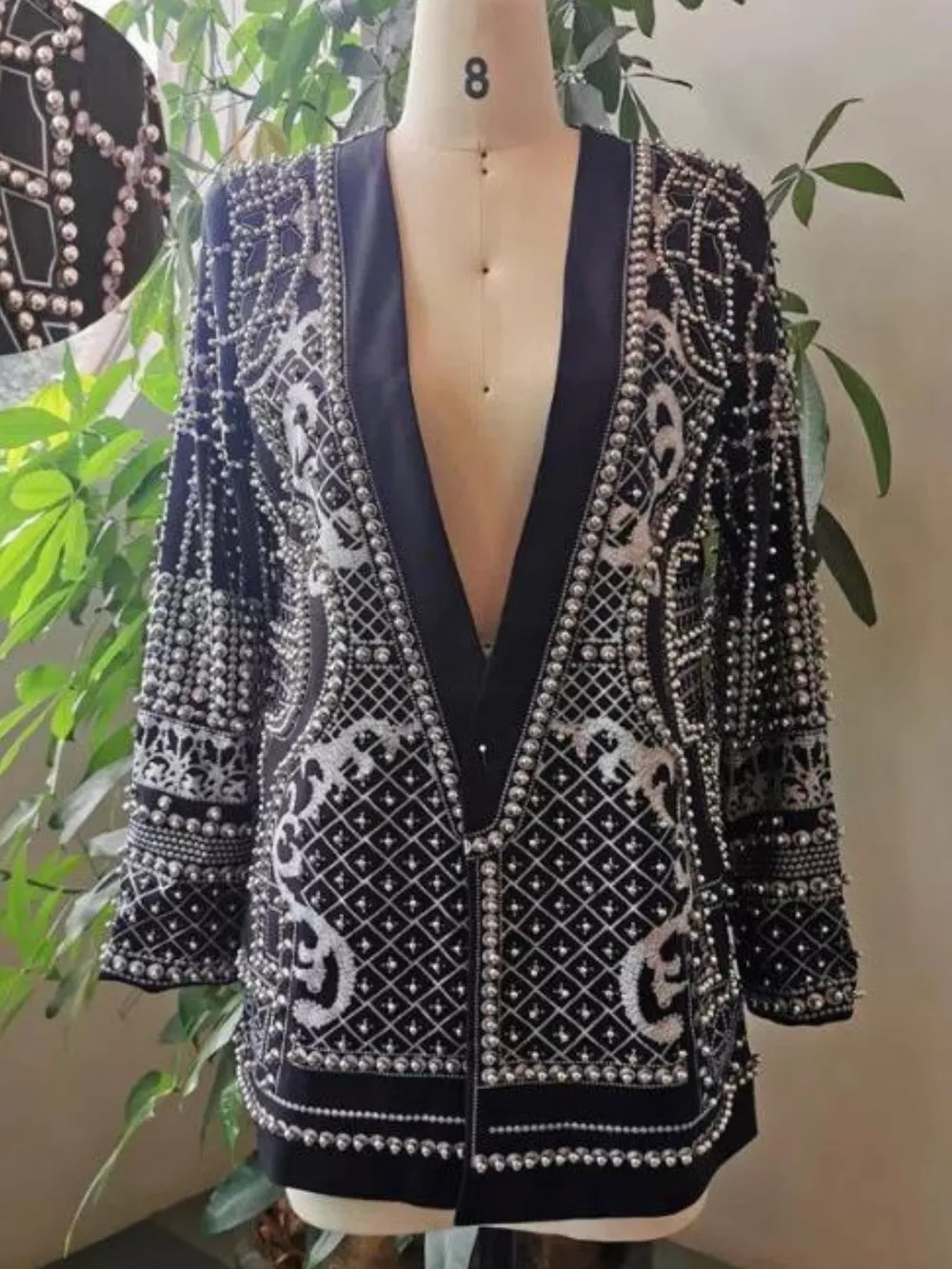 Full Size Embellished Pearl One-Button Blazer Plus Size, image 32