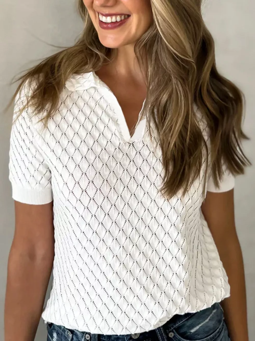 Textured Short Sleeve Knit Top, image 5