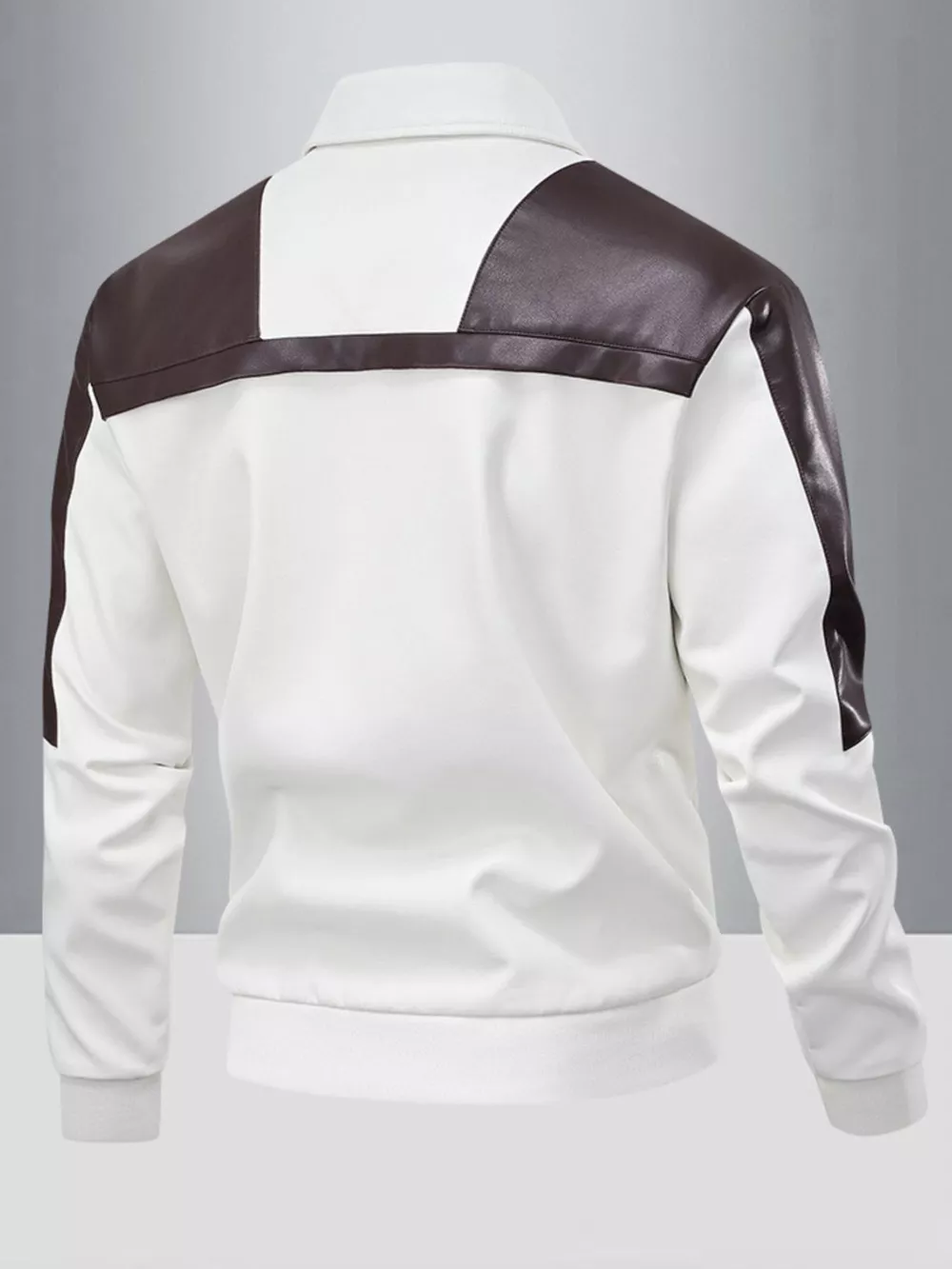 Men's Two-Tone Leather Bomber Jacket with Zip Front, image 3