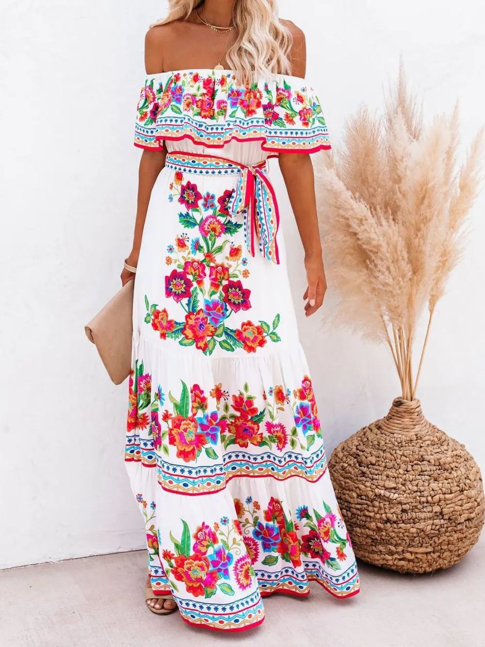 Floral Off Shoulder Ruffle Maxi Dress, image 15