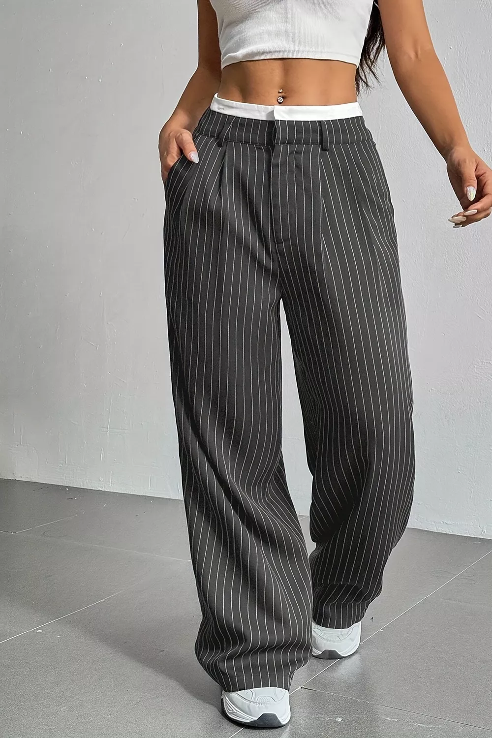 High-Waisted Pinstripe Wide-Leg Pants, image 16