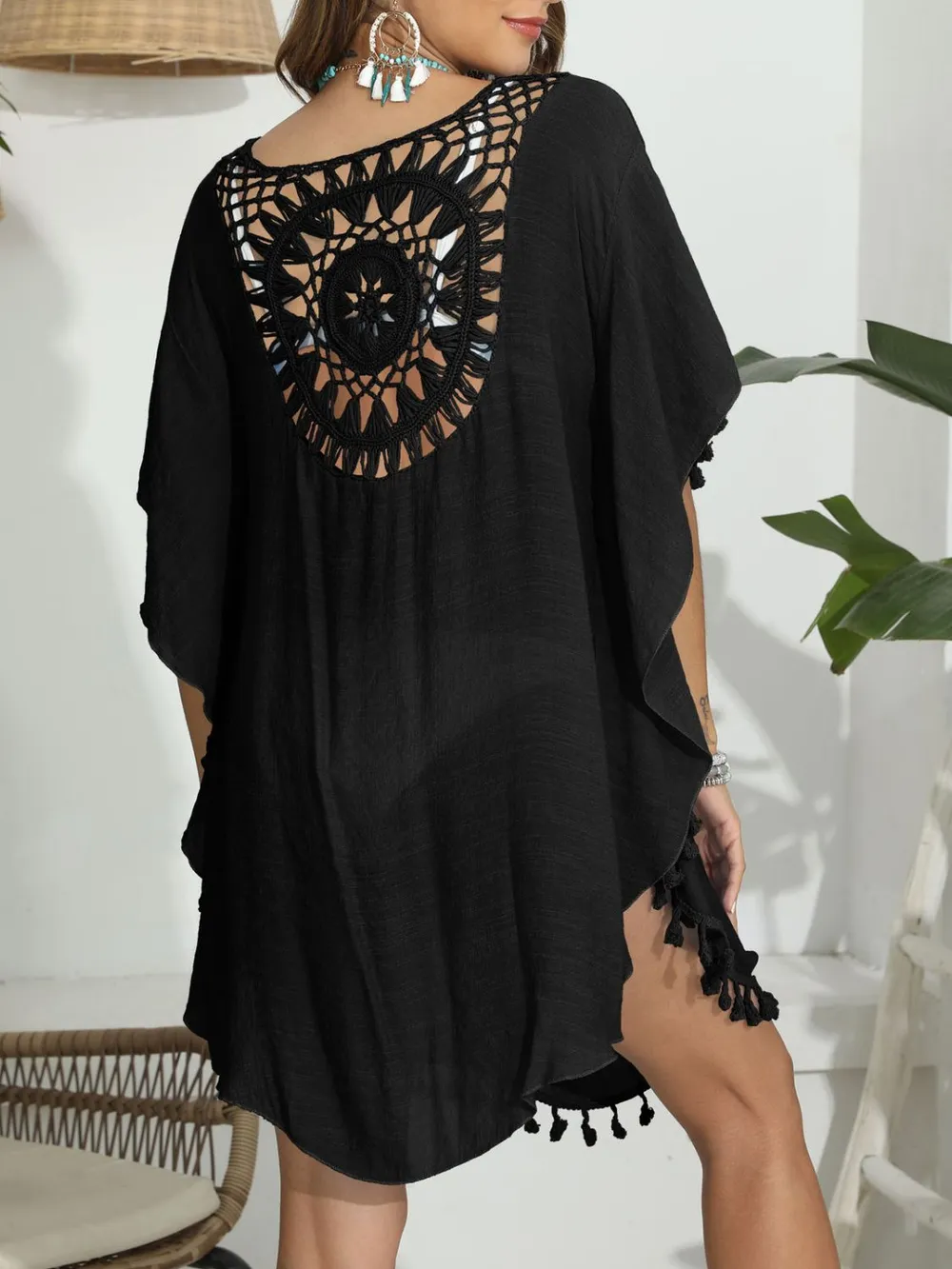 Tassel Crochet Round Neck Cover-Up, image 16
