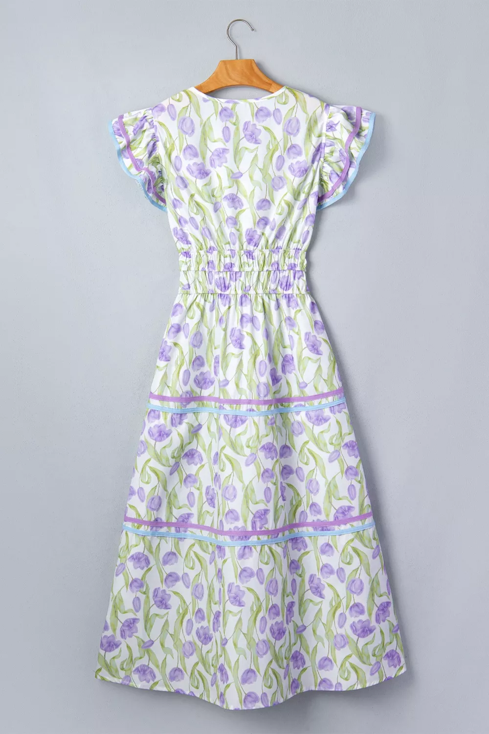 Floral Print Contrast Trim Midi Dress, image 3