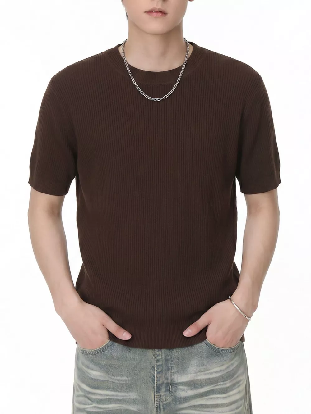 Men's Ribbed Knit Short Sleeve T-Shirt, image 8
