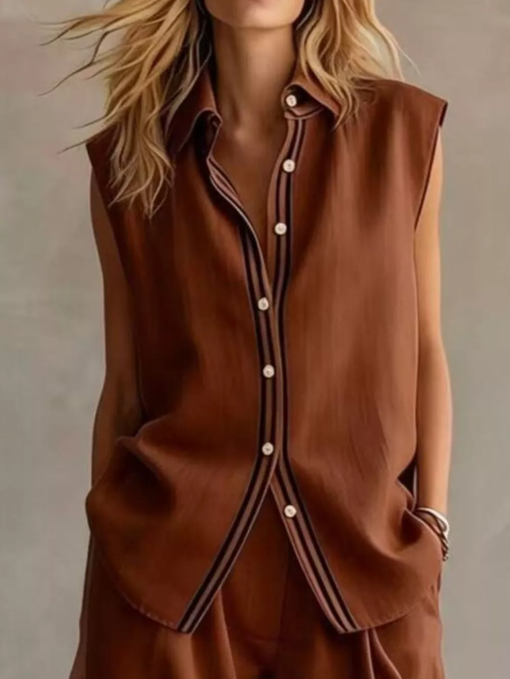 Sleeveless Button Up Top and Shorts Set, image 6