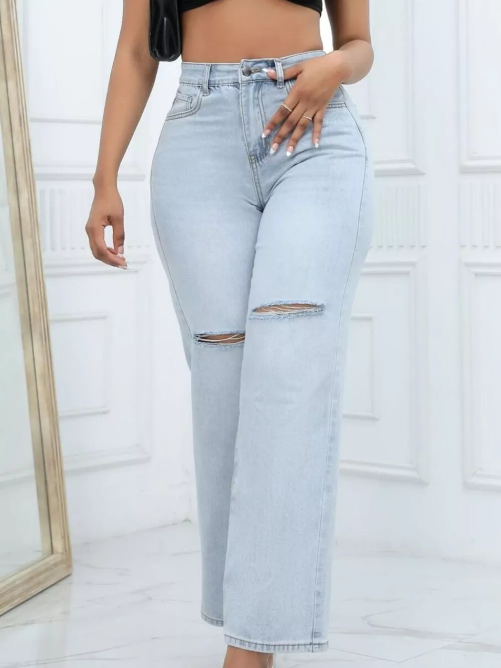 Distressed Wide-Leg Jeans, image 5