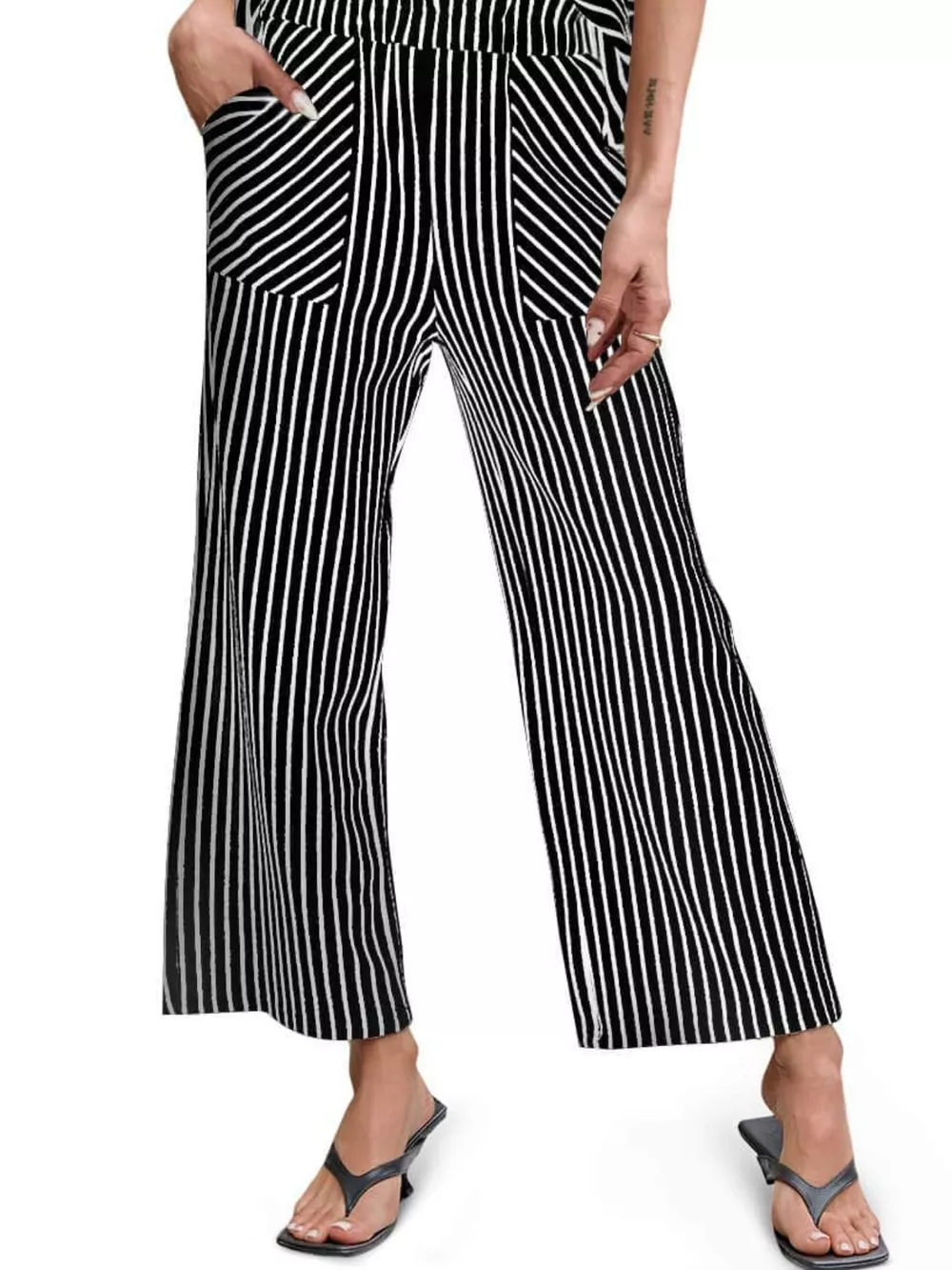 Casual Striped Short Sleeve Top and Wide Leg Pants Two-Piece Set, image 7