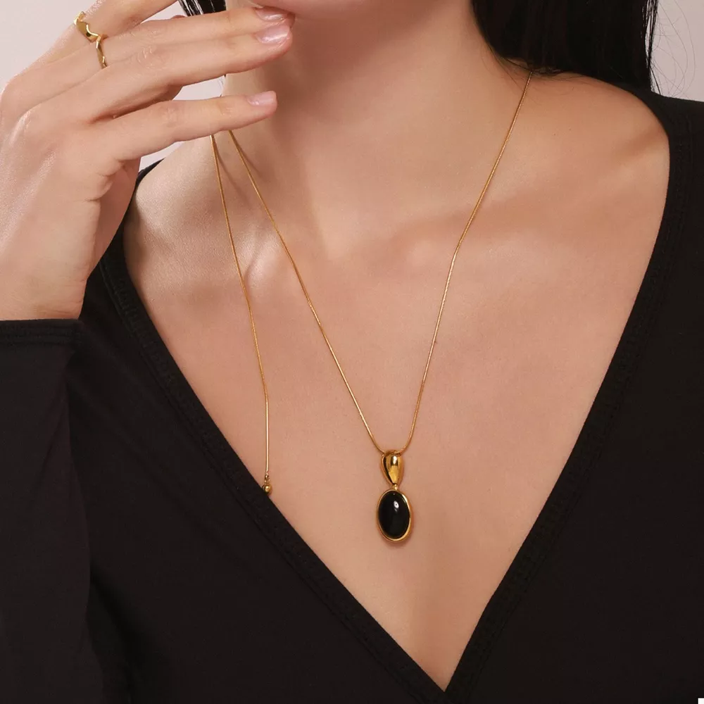 18K Gold-Plated Stainless Steel Necklace with Teardrop Pendant, image 4