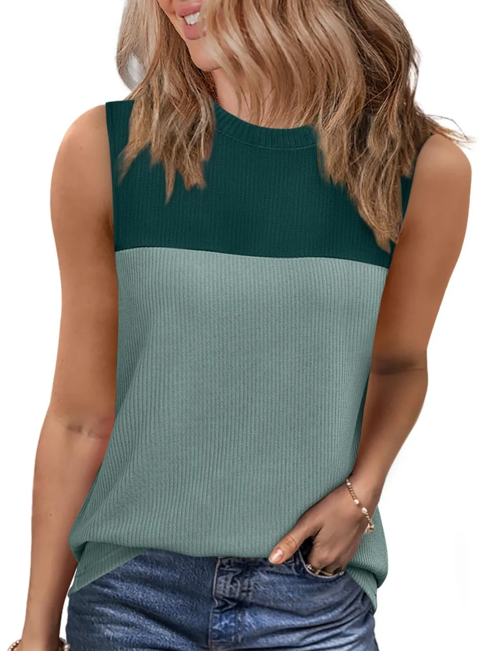 Color Block Round Neck Tank, image 12