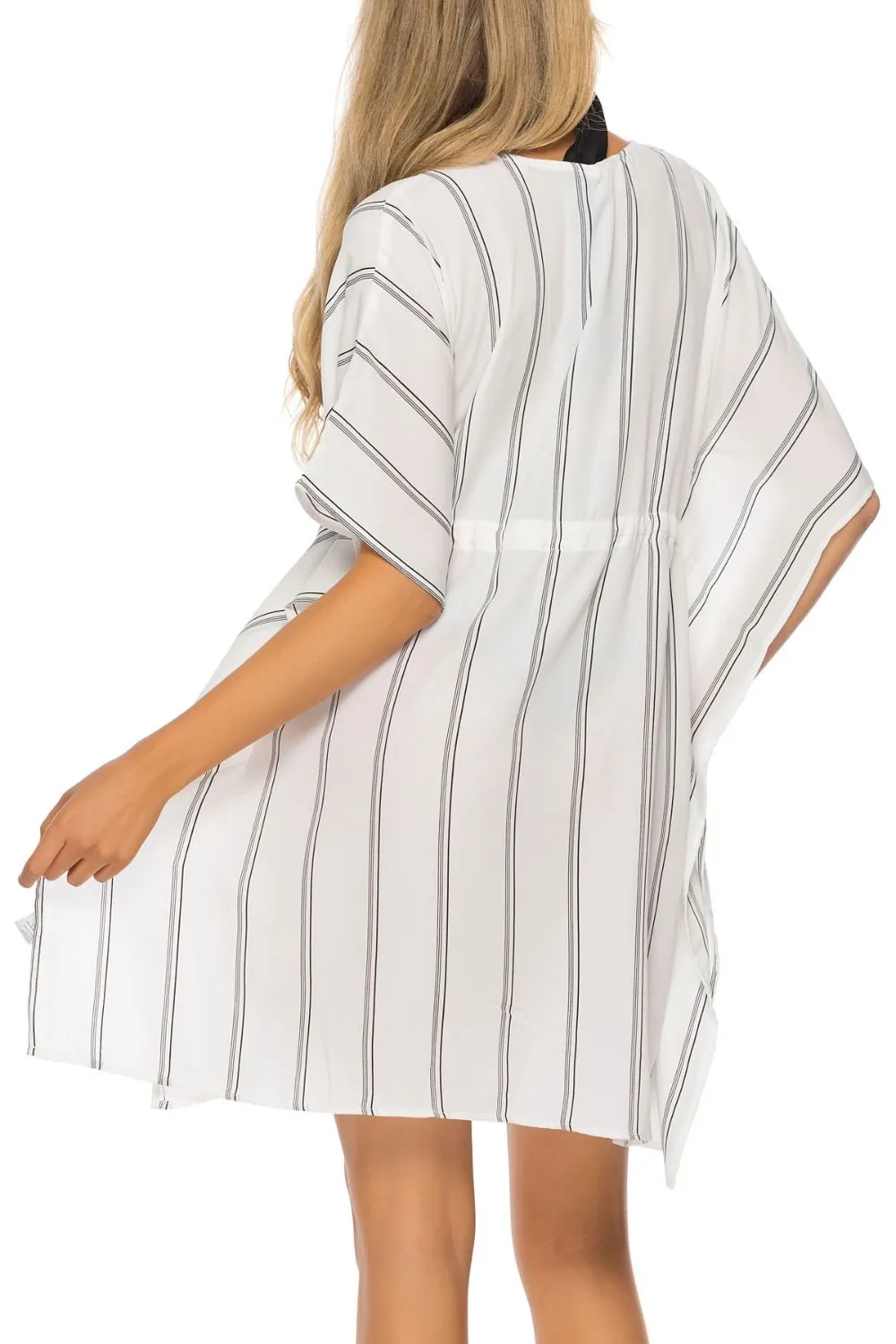 Drawstring Striped V-Neck Cover-Up, image 4