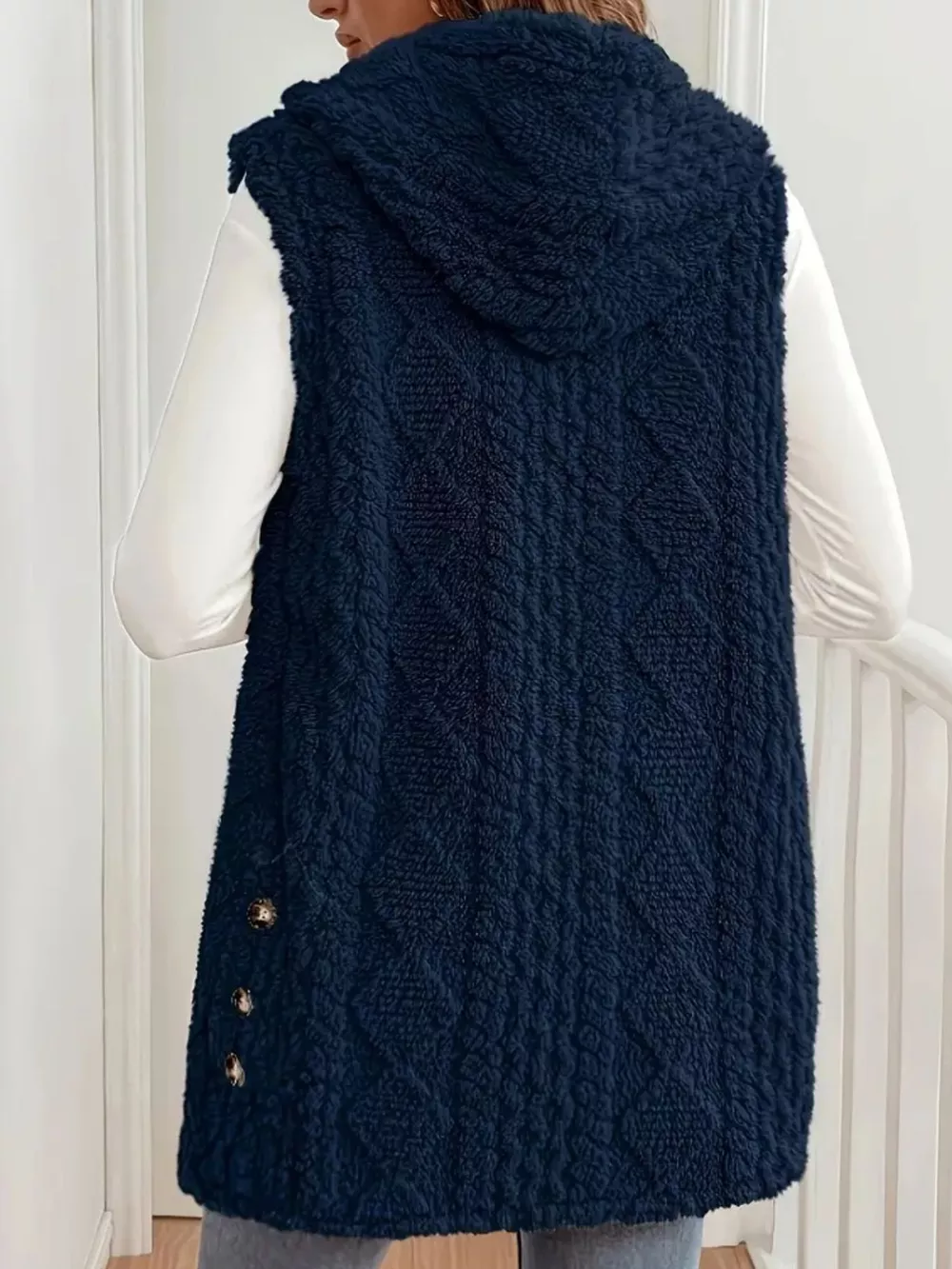 Button-Down Sherpa Hooded Vest Coat, image 9