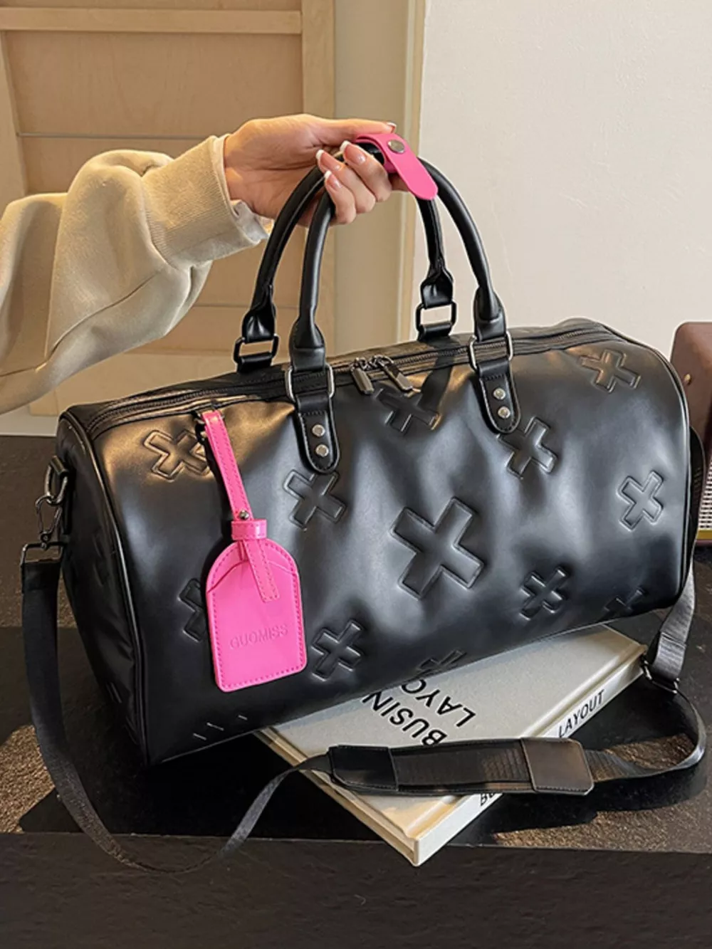 Embossed Cross Pattern Travel Duffel Bag, image 8