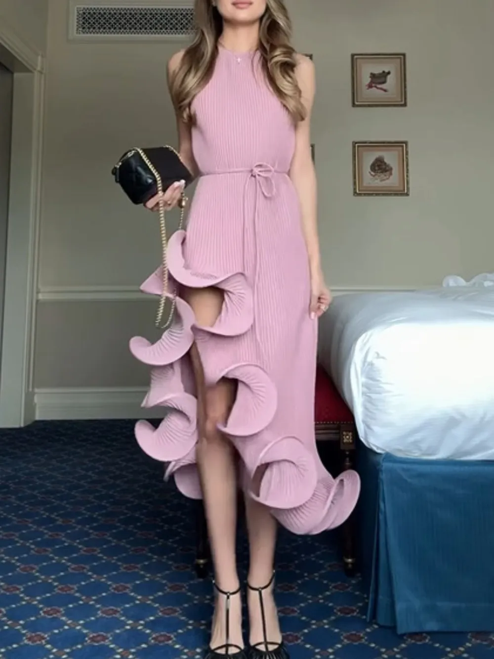 Ruffle Hem Ribbed Sleeveless Dress, image 8