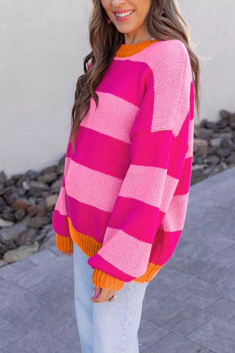 Color-Block Striped Dropped Shoulder Sweater, image 2