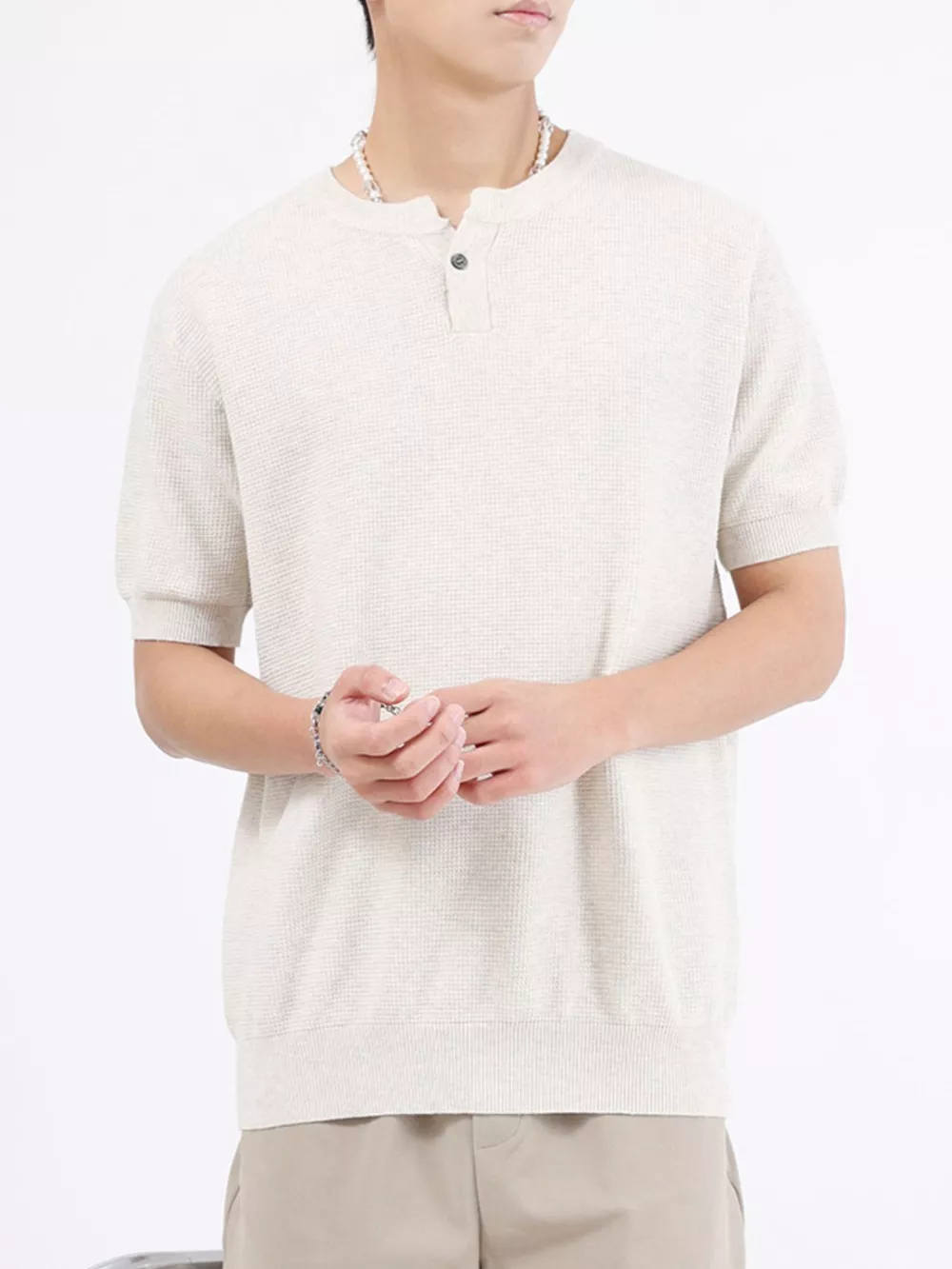 Men's Plus Size Casual Knitted Henley T-Shirt, image 6