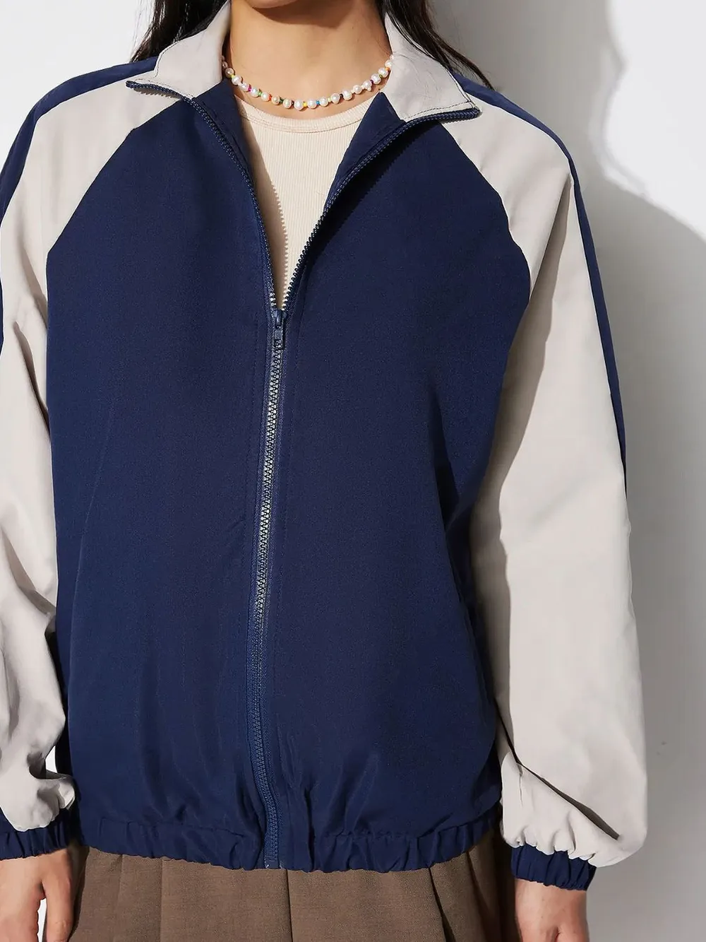 Contrast Zip Up Collared Neck Long Sleeve Jacket, image 4
