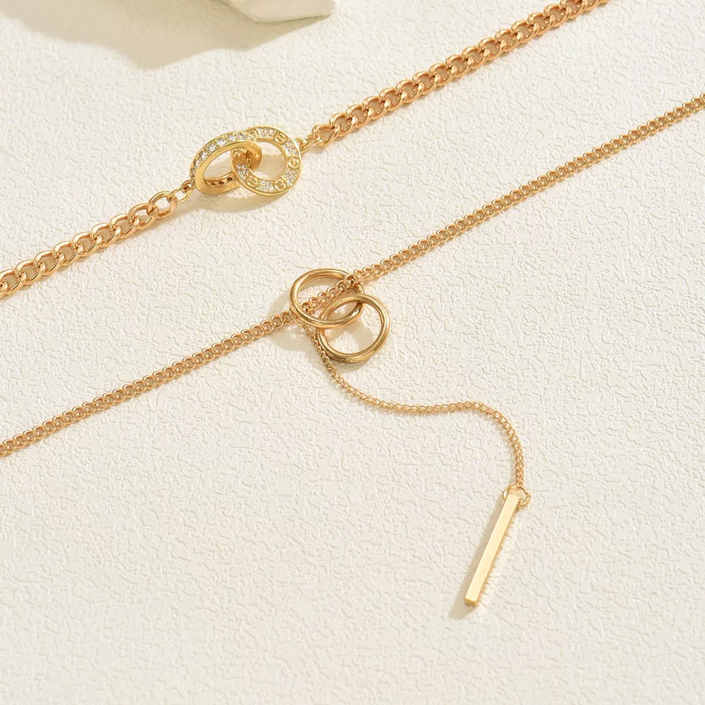 Double Layered Chain Y-Shaped Pendant Necklace, image 6
