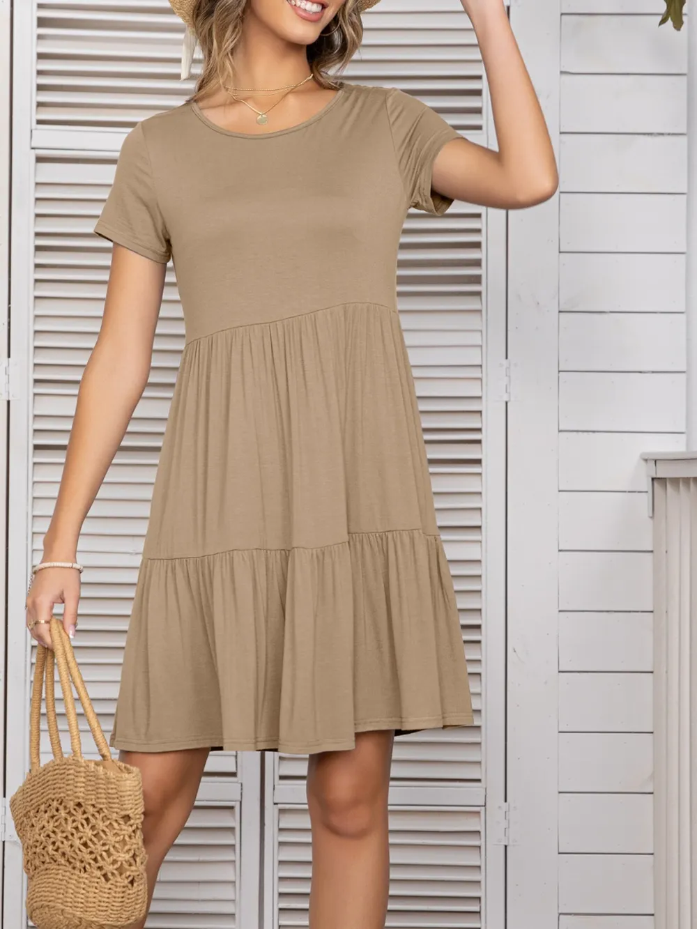 Round Neck Short Sleeve Mini Tee Dress, image 19