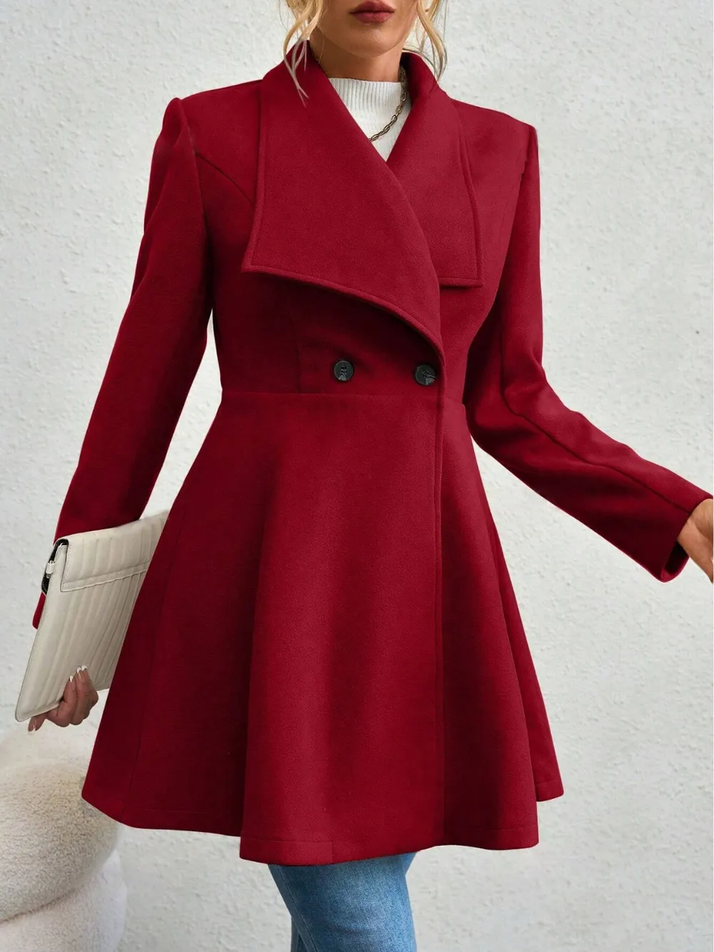 Collared Neck Button Up Long Sleeve Coat, image 4
