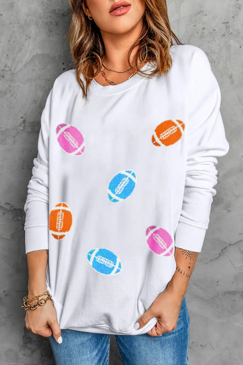 Football Round Neck Long Sleeve Sweatshirt, image 3