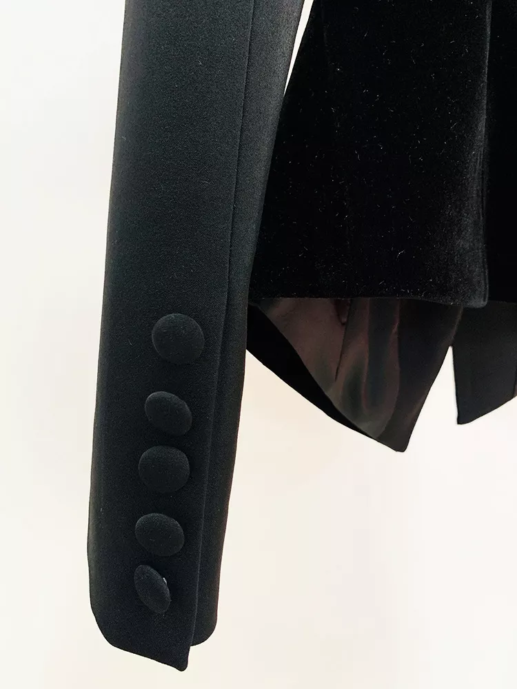 Velvet-Paneled Blazer with Stand-Up Collar, image 8