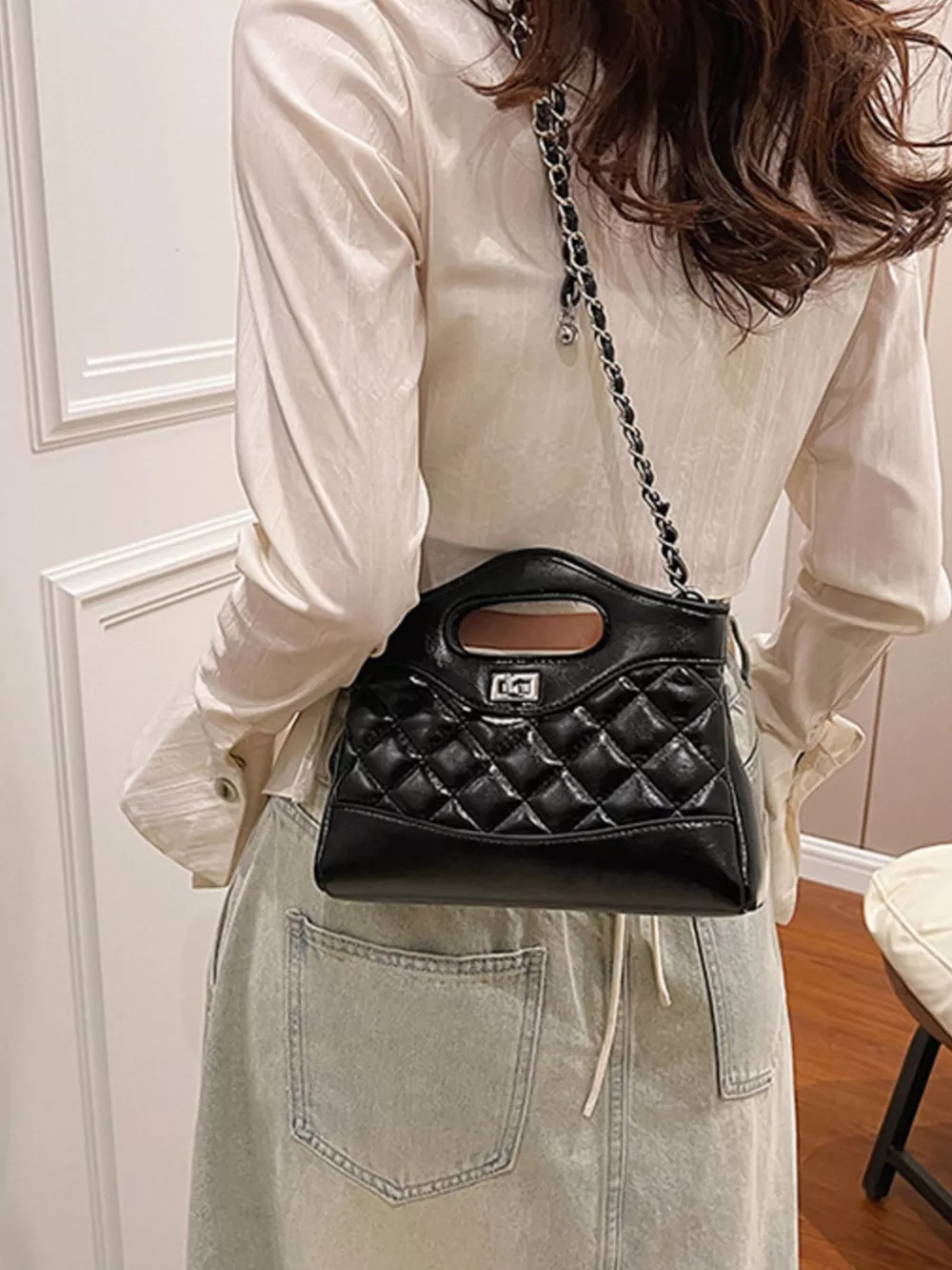 Quilted Pattern Top Handle Crossbody Bag, image 3
