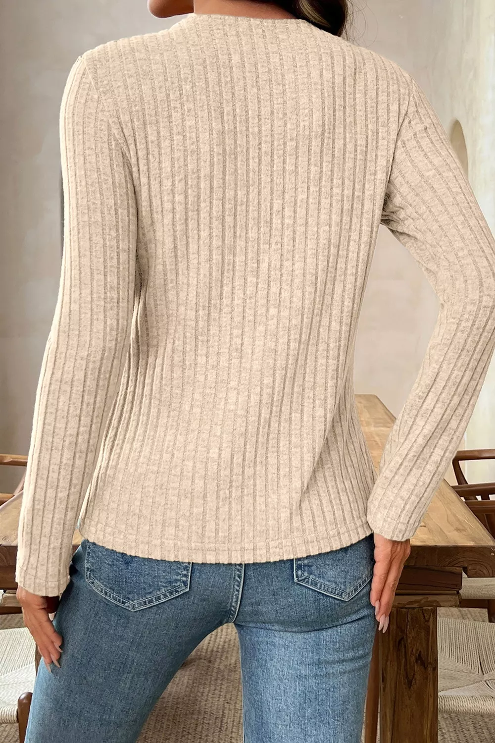 Ribbed Cowl Neck Long Sleeve Top, image 6