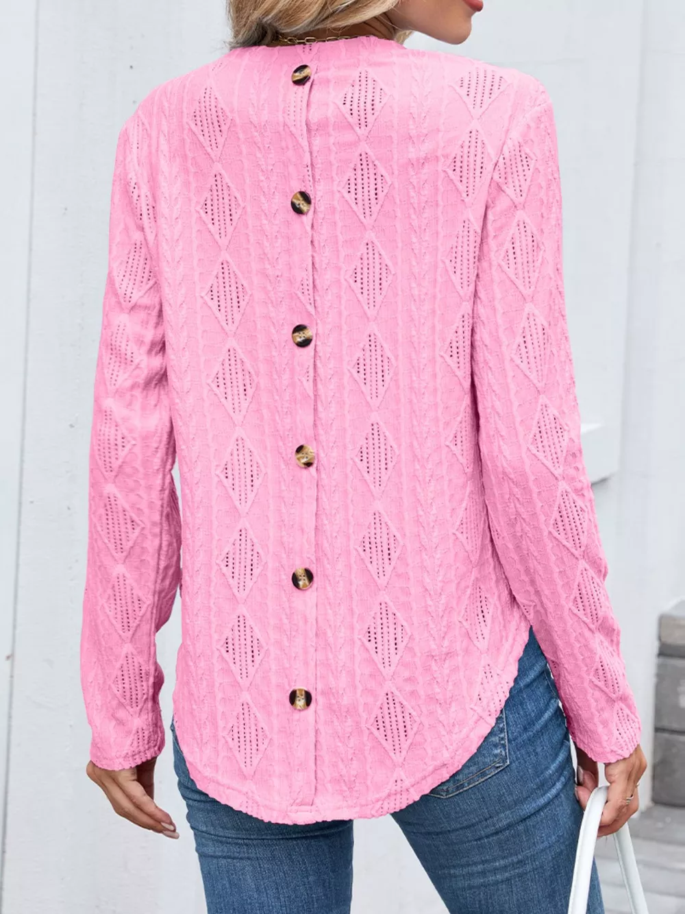 Openwork Textured Long Sleeve Top, image 27