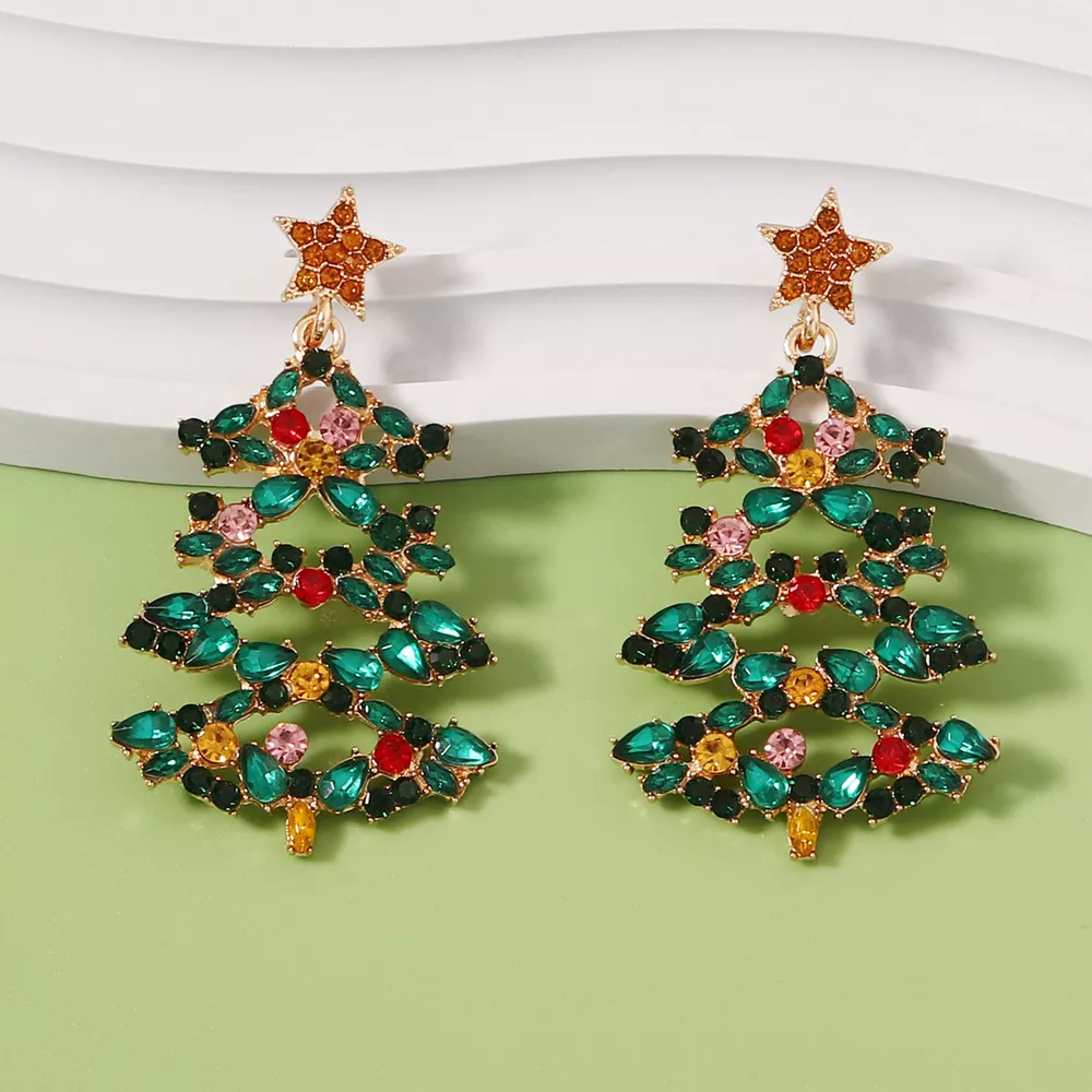 Christmas Tree Earrings with Rhinestones, image 7
