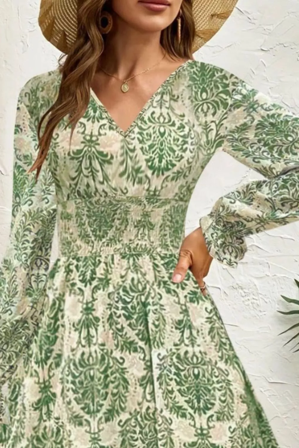 Printed V-Neck Long Sleeve Maxi Dress, image 6