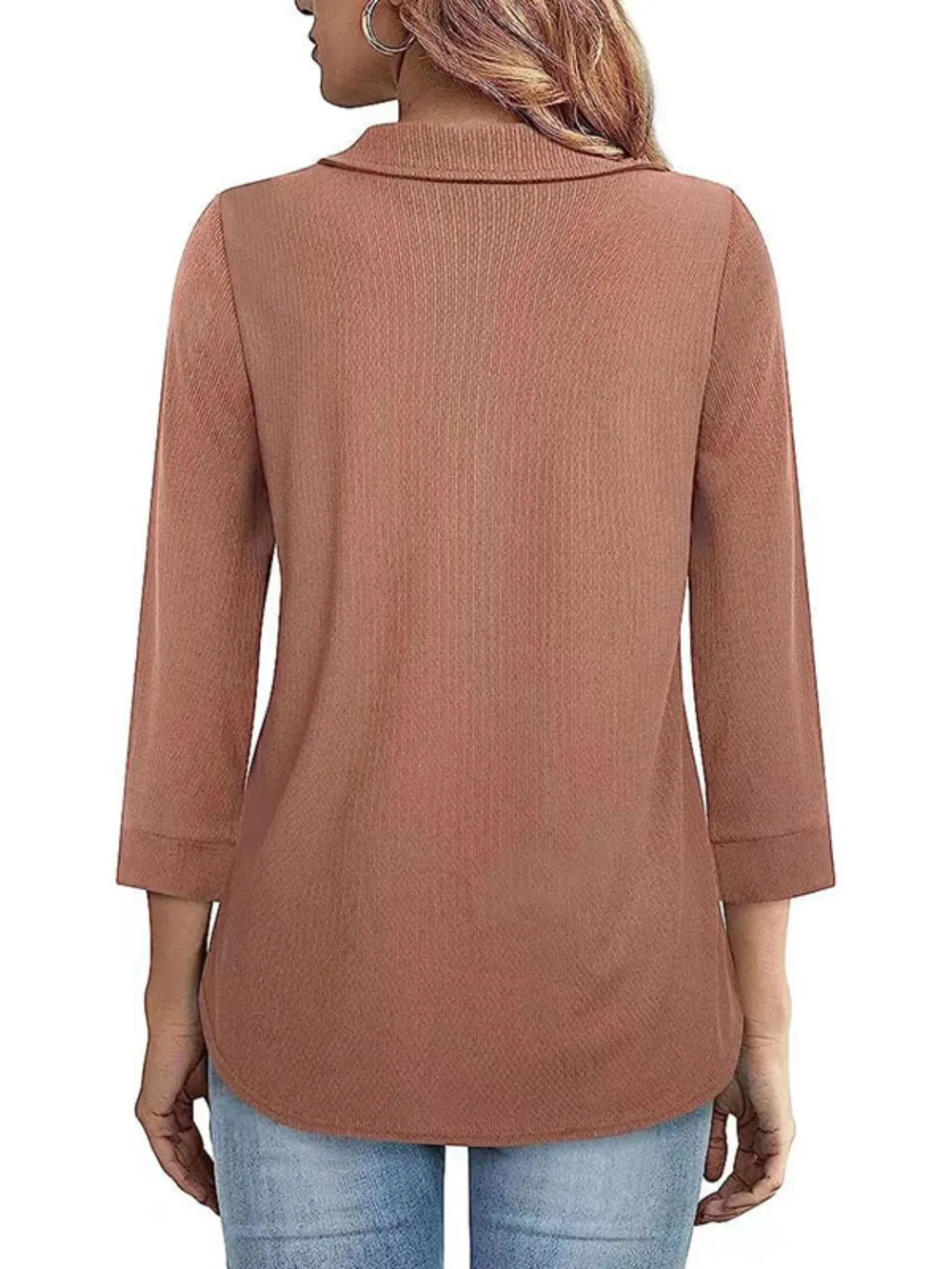 Half Zip Collared Neck Three-Quarter Sleeve T-Shirt, image 9