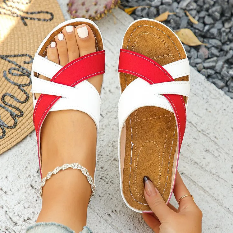 Contrast Cross Strap Wedge Sandals, image 5