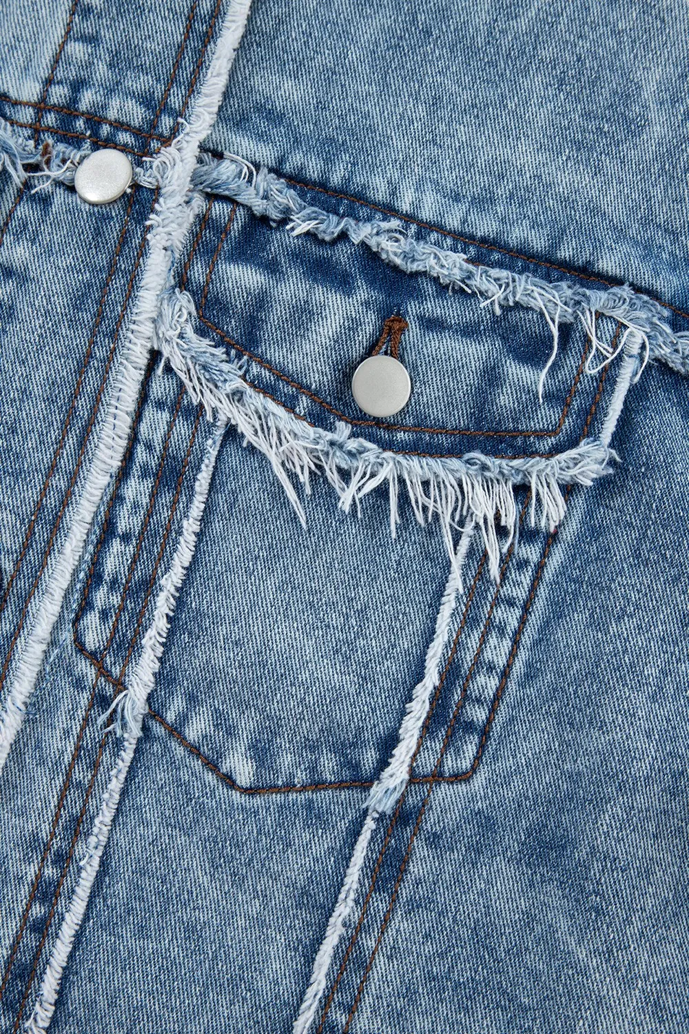Raw Hem Drawstring Plaid Denim Jacket, image 5